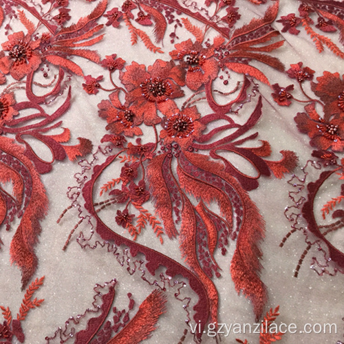 Red Handwork thêu Designe Vải cho trang phục